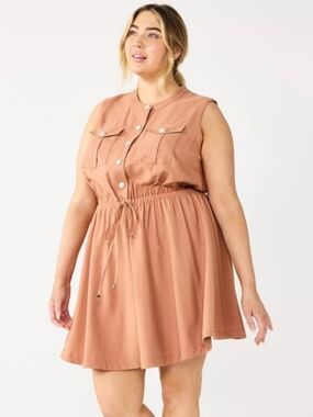 Nine West Utility Fit & Flare Sleeveless Dress XXL Button Front Drawstring